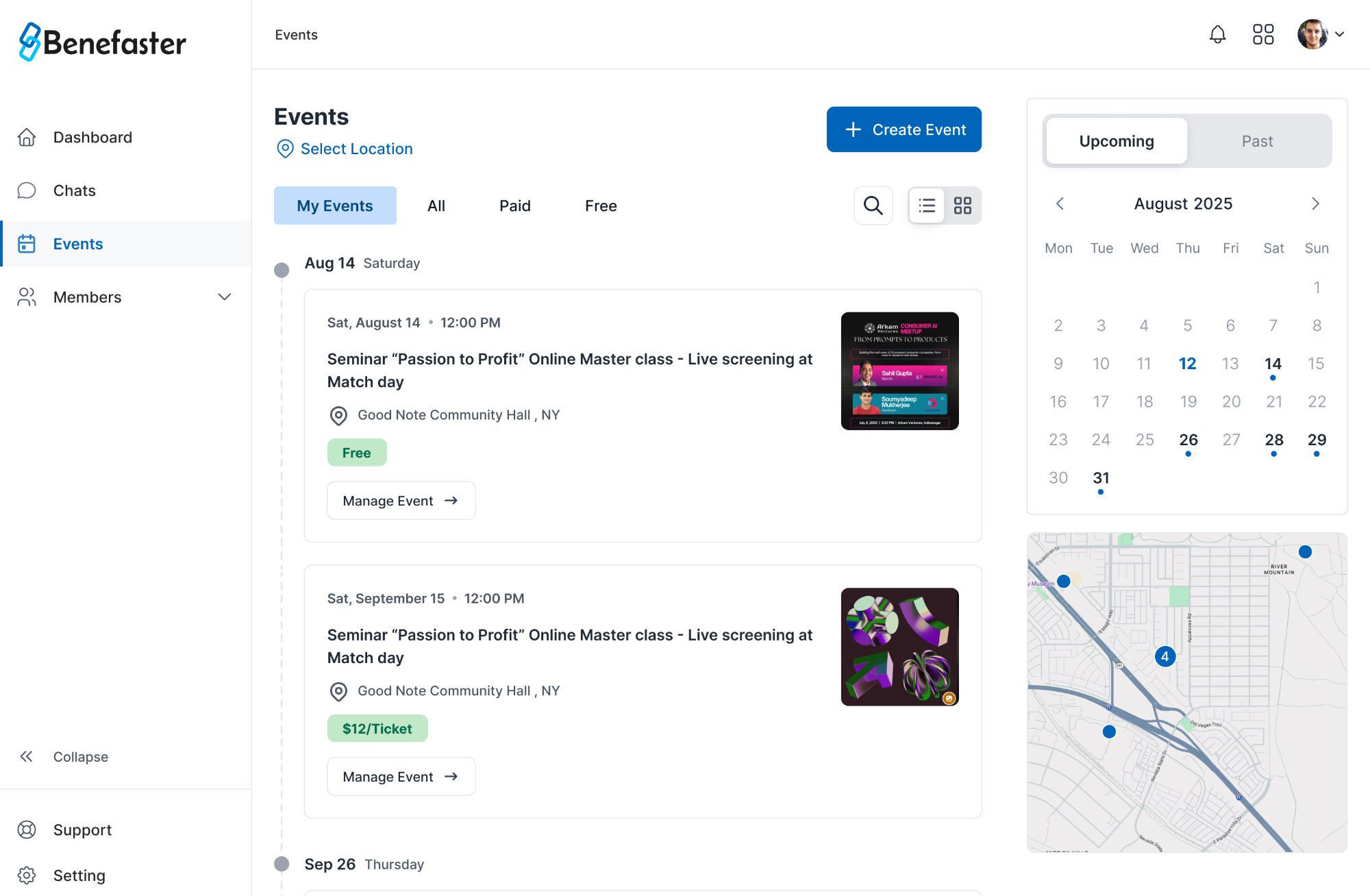 Benefaster Event Creation preview