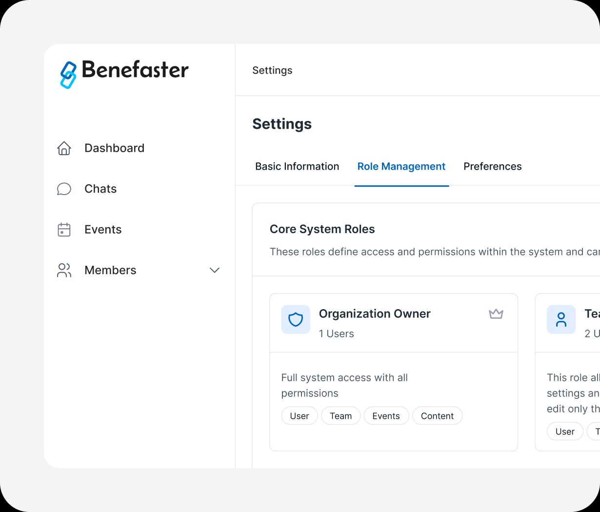 Benefaster Role Management - granular permission control